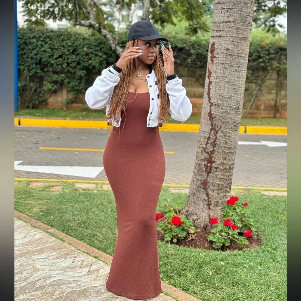 Chocolate Brown Maxi Bodycon Dress - Picture 6 of 14